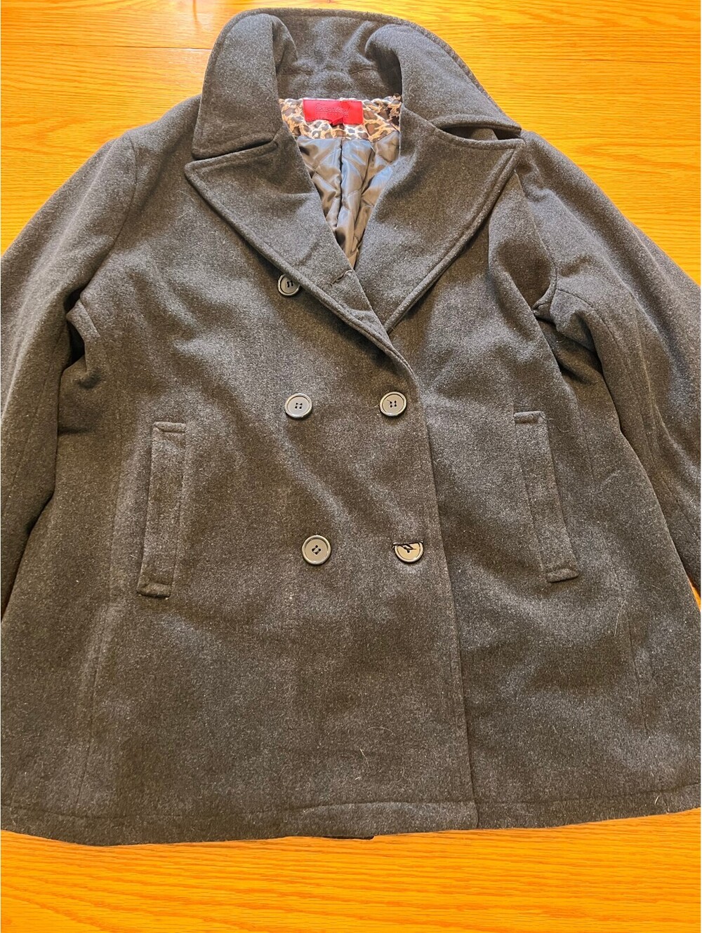 Excelled Collection Women's 2X Gray Pea Coat with Quilted Lining